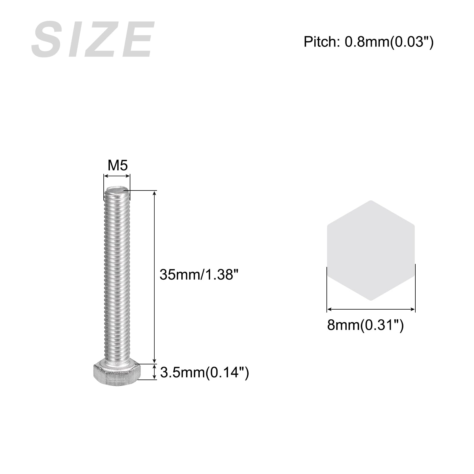 METALLIXITY Hex Bolts (M5-0.8x35mm) 30Pcs, 304 Stainless Steel Coarse Fully Threaded Hex Head Screw Bolt Machine Screws - Image 2