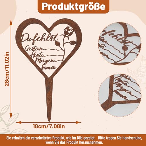 WUISOLQP Wetterfest Grabstecker Herz Grabschmuck Trauerdekoration Metall Stahl Rost Grabstecker mit Spruch Grabschmuck Grabdekoration für Erinnerung Andenken Trauer Gärten Höfe Friedhofsdeko