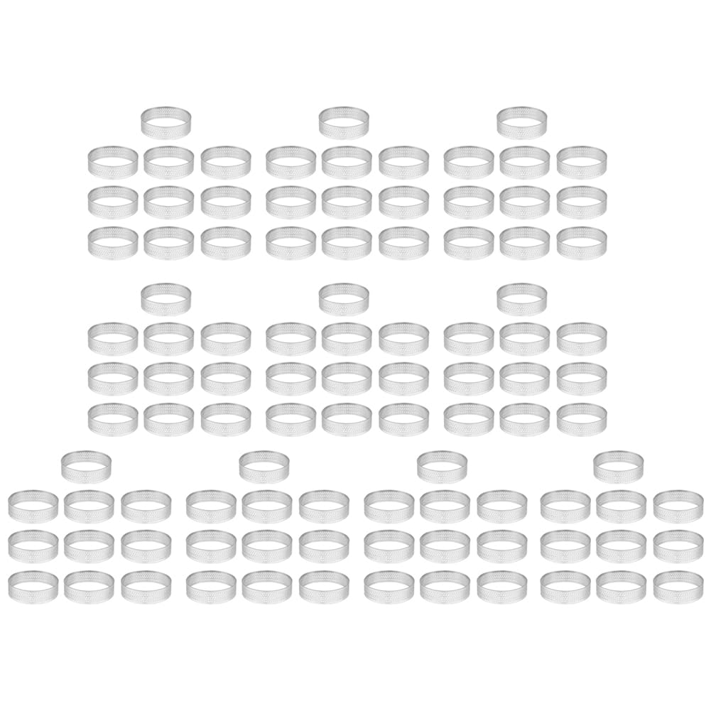 Hndhbfgrt 100Pcs 4.5cm Round Stainless Perforated Seamless Tart Ring Quiche Ring Tart Pan Pie Tart Ring with Hole Tart Shell Ring