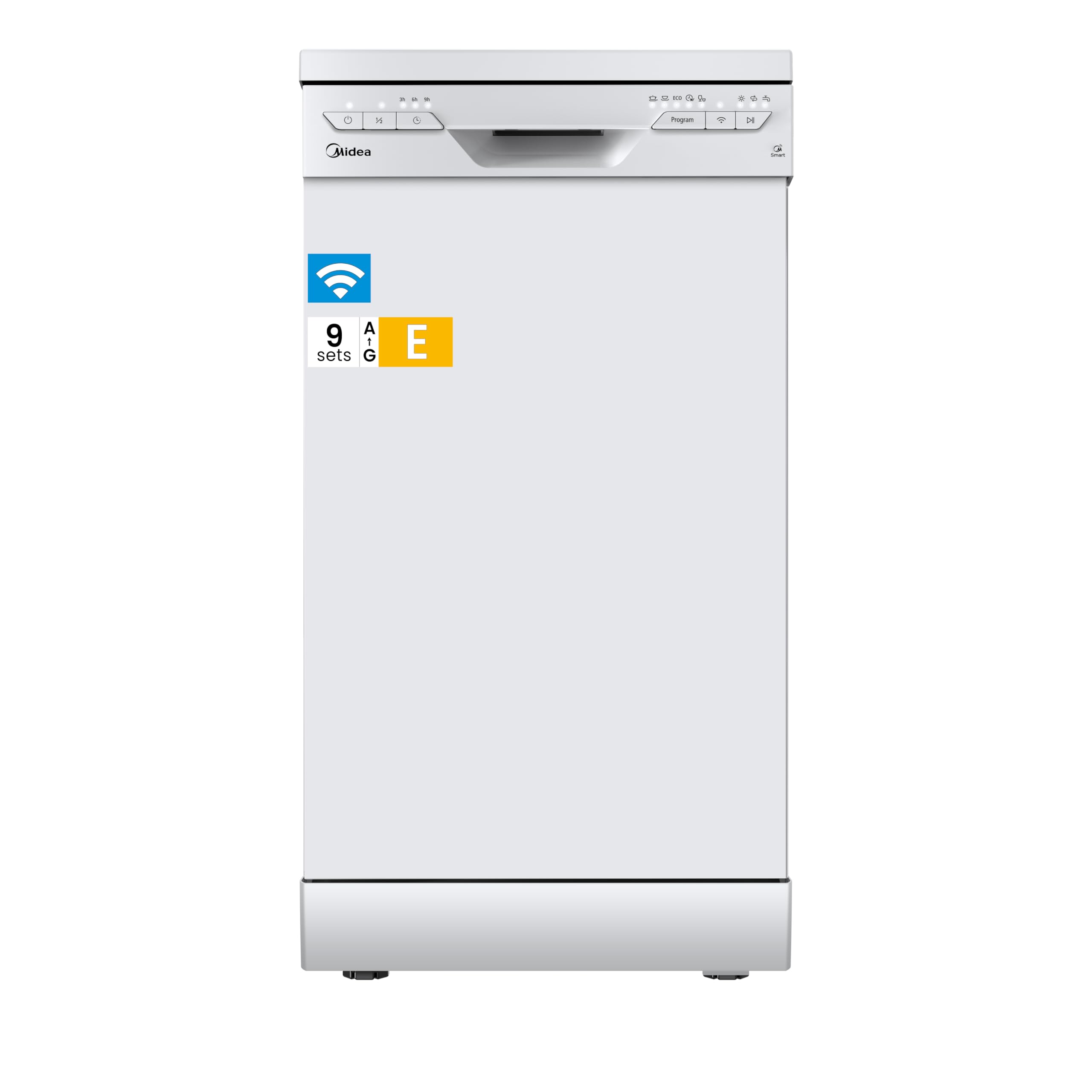 Midea SF 3.45NW PRO Geschirrspüler 45 cm Freistehend und Unterbaufähig, 9 Maßgedecke, Spülmaschine mit WLAN, 6 Programme, 3/6/9h Startzeitvorwahl, 47 dB, Weiß
