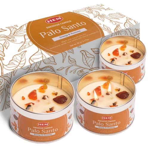 Palo Santo Candle with Crystals - 9.5 Oz Natural Soy Candles Scented | Soft Palo Santo Wood Aroma Protection Candles | Long Lasting 65 hrs Clean Burn, Aromatherapy Candle (Veladora de la Abundancia)