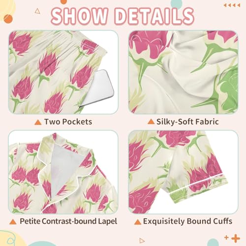 Pitaya Pattern Pajamas Set Summer Button Down Sleepwear Pjs Sets Comfy Loungewear3