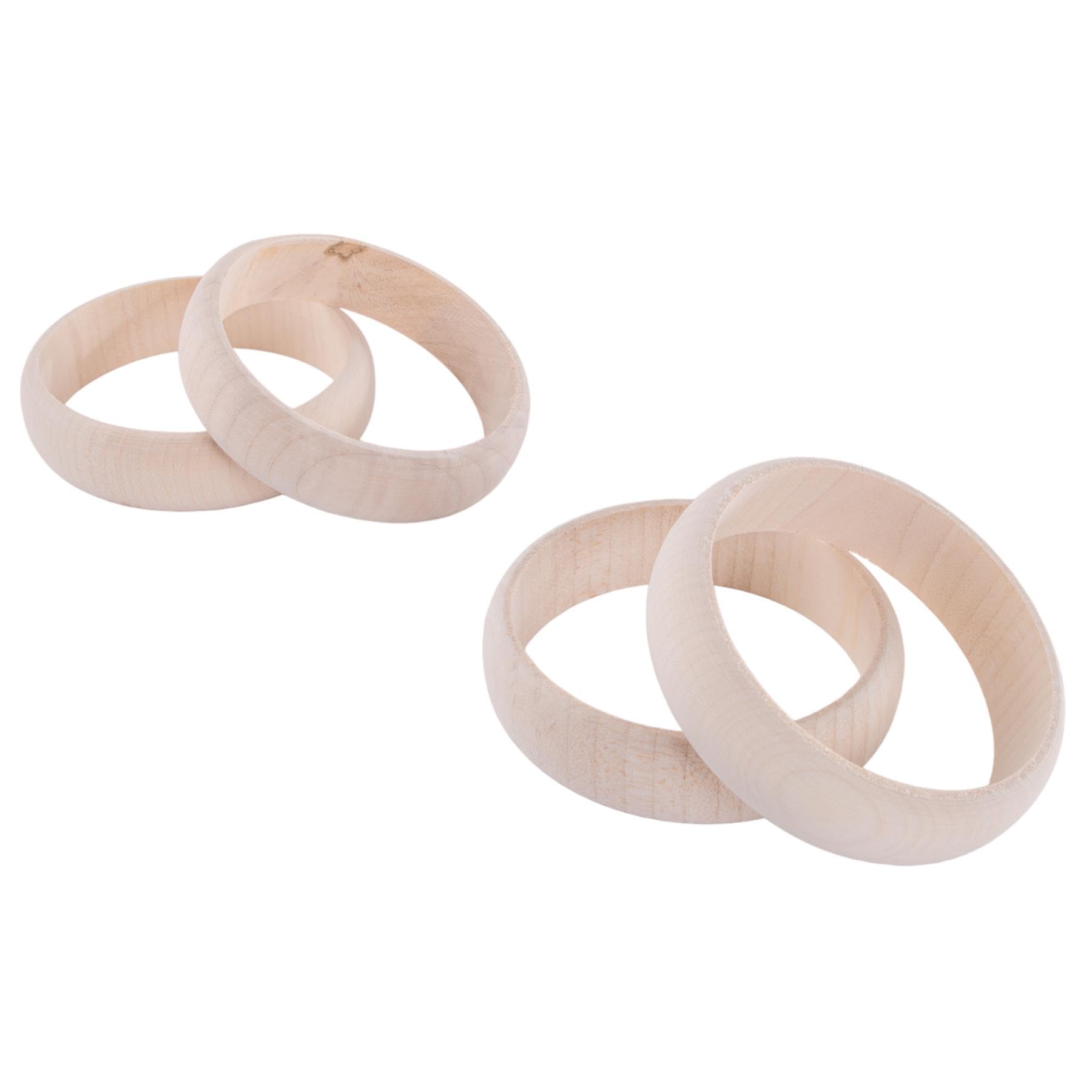 Woodeedoo Round Plain 20 Mm Wooden Bracelets Bangles | Set Of 4 | Unfinished Unpainted Natural Wood Craft Project Diy Decoupage Shape Décor Jewellery Making