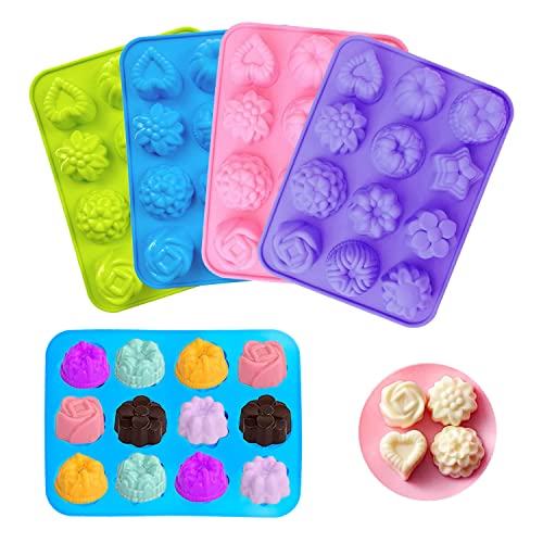 Lovesmile Molde Jabon, 4 Piezas Molde Silicona, DIY Formas Silicone, Moldes Silicona para Jabones, Moldes Silicona Reposteria Adecuado para Jabón Pastel Budín Velas Cubitos de Hielo