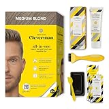 Cleverman Medium Blond All-in-One Reusable Kit for Men's Natural-Looking Gray Coverage - Professional-Quality Hair, Beard & Mustache Color, Ammonia-Free