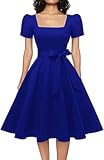 Women's Square Neck Dress Vintage 1950s Cocktail Party Dress with Puff Sleeves