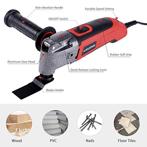 MANUSAGE 2.5 Amp Oscillating Tool,Variable Speed Oscillating Multi Tool Kit with 3.5°Oscillation Angle,Quick Blade Change System and 13pcs Accessories for Cutting,Sanding and Grinding