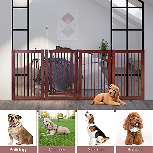 Petsjoy 36''H Configurable Folding Free Standing Panel, Wood Pet Dog Safety Fence, Wide Barrier Gate With Walk-Through Door In 2 Directions, Add/Decrease Panels Directly 88'' W #TOP4
