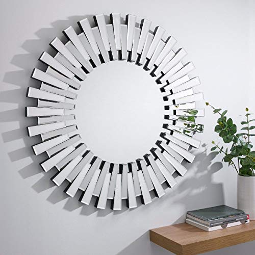 Furniturebox UK Starburst Small/Large Silver Stylish 3D Circular Round Modern Living Room Bedroom Wall Mirror