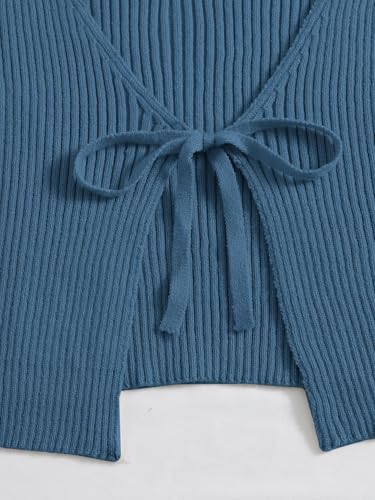 Image of Floerns Women's Tie Front Long Sleeve Rib Knit Shrug Sweaters Cardigan Crop Top