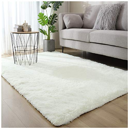 GELing Tapis Moelleux Au Sol Fausse Fourrure Tapis de Décoration Tapis Shaggy Longues Tapis Antidérapant pour Salon Chambre Canapé,Blanc,40x60cm Cover
