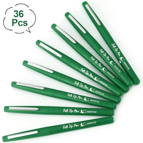 Image of Fuyoooo 36 Pcs Green Felt Tip Pens Bulk,Quick Dry, 0.7 mm Medium Point