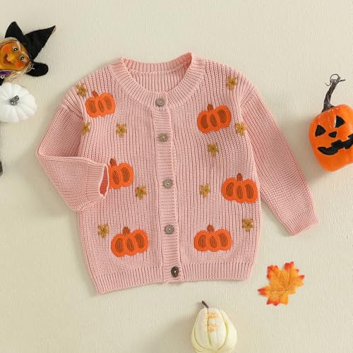Toddler Girl Boy Halloween Sweater Long Sleeve Button Pumpkin Cardigan Cute Fall Winter Knitwear Jacket Warm Clothes3