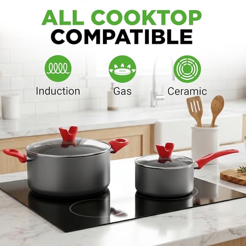 Image of NutriChef 21-Piece Nonstick Cookware Set - PTFE /PFOA /PFOS Free Heat Resistant Lacquer Kitchen Ware Pots Pan w / Cool-Touch Handles, Saucepan, Fry Pans, Lid, Bakeware, For Gas Electric Ceramic Cooktops
