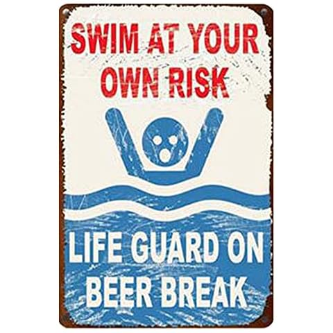 Schwimmbad Sicherheitsschild,Pool Deko Schild Mit Spruch Schwimmen Auf Eigene Gefahr,Nostalgisches Vintage Blechschild,AußEn Metall HäNgend Warnschild,Metall Blechschild Mit Symbolsprache (A) Cover