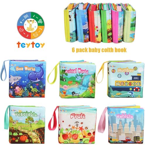 Image of teytoy My First Soft Book,Nontoxic Fabric Baby Cloth Books Early Education Toys Activity Crinkle Cloth Book for Toddler, Infants and Kids Perfect for Baby Shower -Pack of 6