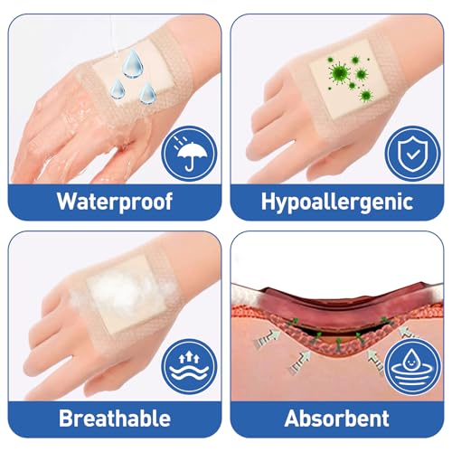 Image of AZEN 10 Pack Silicone Foam Dressing, 4 inch X 8 inch Waterproof Silicone Bandages with Border Adhesive, Large Bandages for Wounds, Self Adhesive Wound Care and Dressings