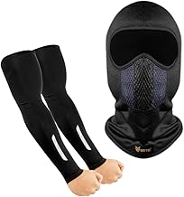 BADOWL Combo Pack: Full Face Balaclava for Men & Women - UV Protection, Breathable Fabric for Biking, Cycling & Outdoor Activities (Blue) + Arm Sleeves (Black)