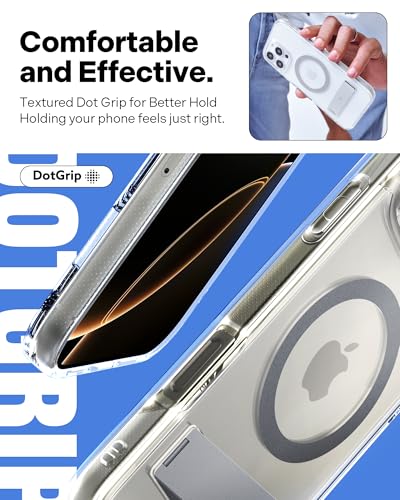 Image of CASEOLOGY by Spigen Capella Mag Kickstand for iPhone 16 Pro Case [Built-in Kickstand] Magnetic Military Grade Drop Protection Back Cover Case for iPhone 16 Pro (TPU and PC | Clear Gray)