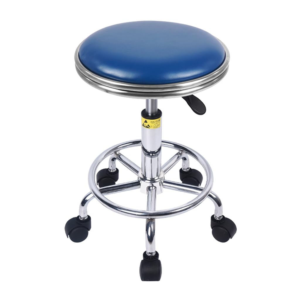 Sgabello girevole regolabile in acciaio inox resistente, sgabello da laboratorio con 5 ruote, capacità di carico 199,6 kg, blu