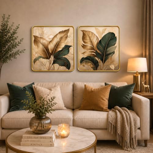 Image of RANDOM Premium Square Wall Painting Set of 2, 38 x 38 cm (Golden Frame)