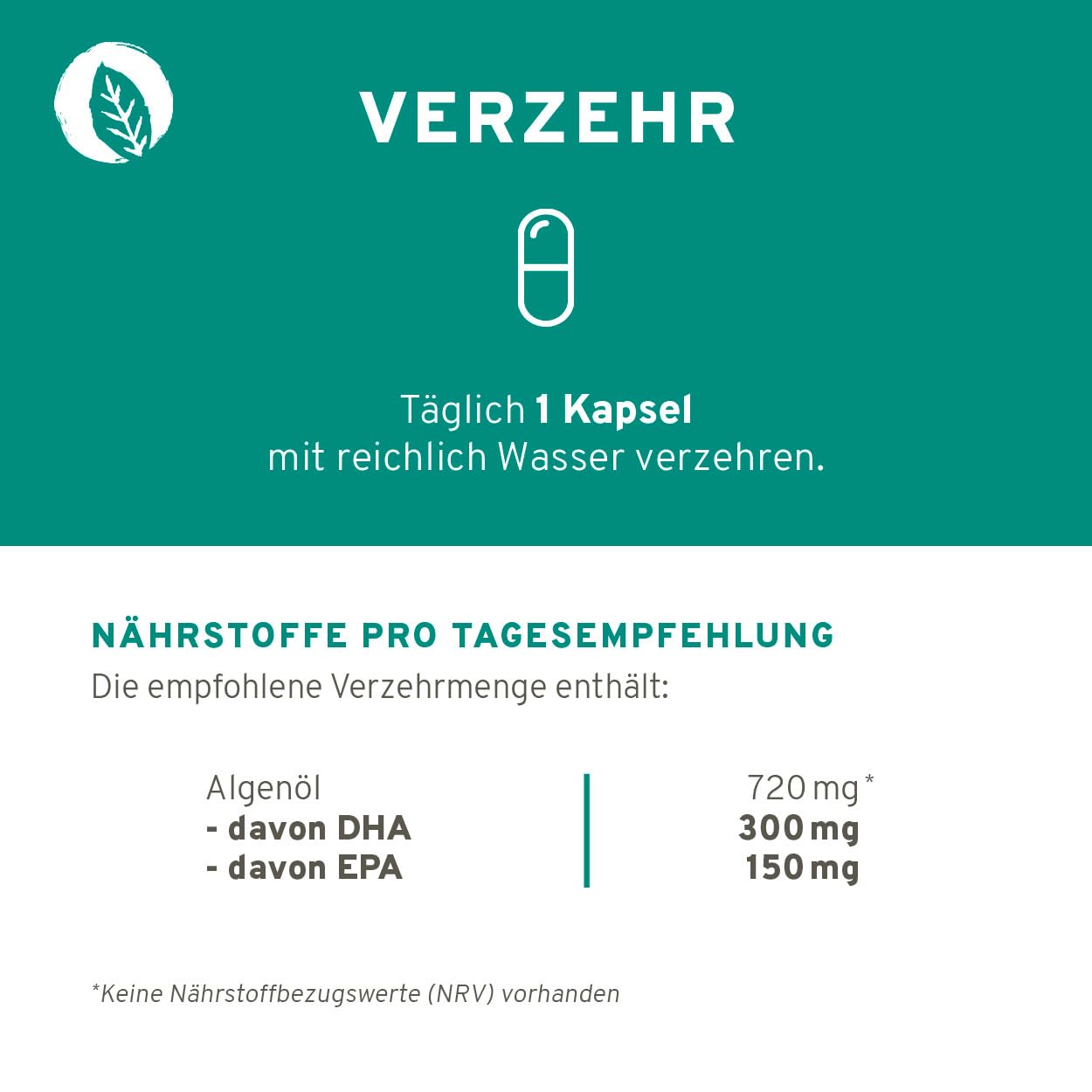 InnoNature Omega3 2:1 DHA/EPA | natürlich aus der Mikroalge Schizochytrium | 60 kapseln, 300 mg DHA und 150mg EPA | vegane Omega3 Kapseln, laborgeprüft