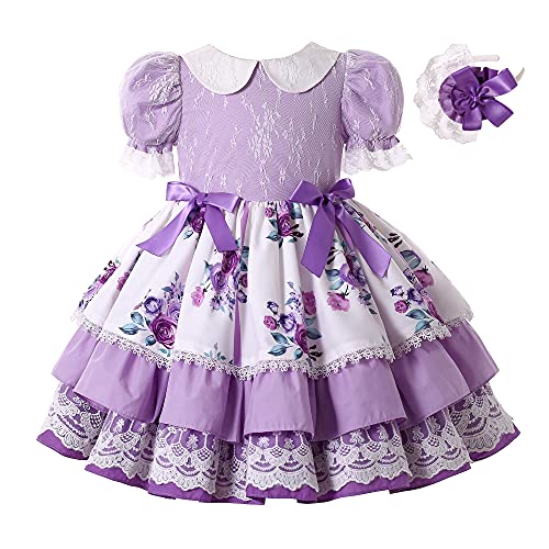 Pettigirl Girl Elegant Purple Spring Floral Ruffle Lace Clothes Kid Toddler Lovely Pageant Party Wedding Boutique Dress