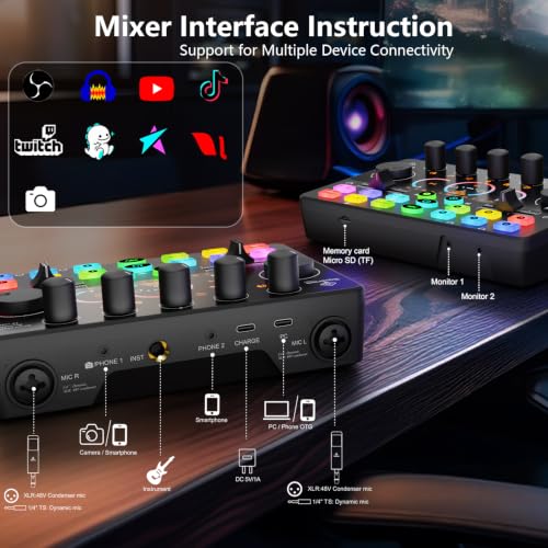 Image of Podcast Equipment Bundle, Dynamic XLR /USB Gaming Microphone & Streaming Audio Mixer with RGB Lights, Perfect for Podcast, Recording, Video Vocal, PC
