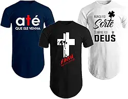 Kit 3 Camisetas Masculinas Longline Estampas Cristãs 100% Algodão Premium Oversized Casual, Academia e Passeio - Marca Éved