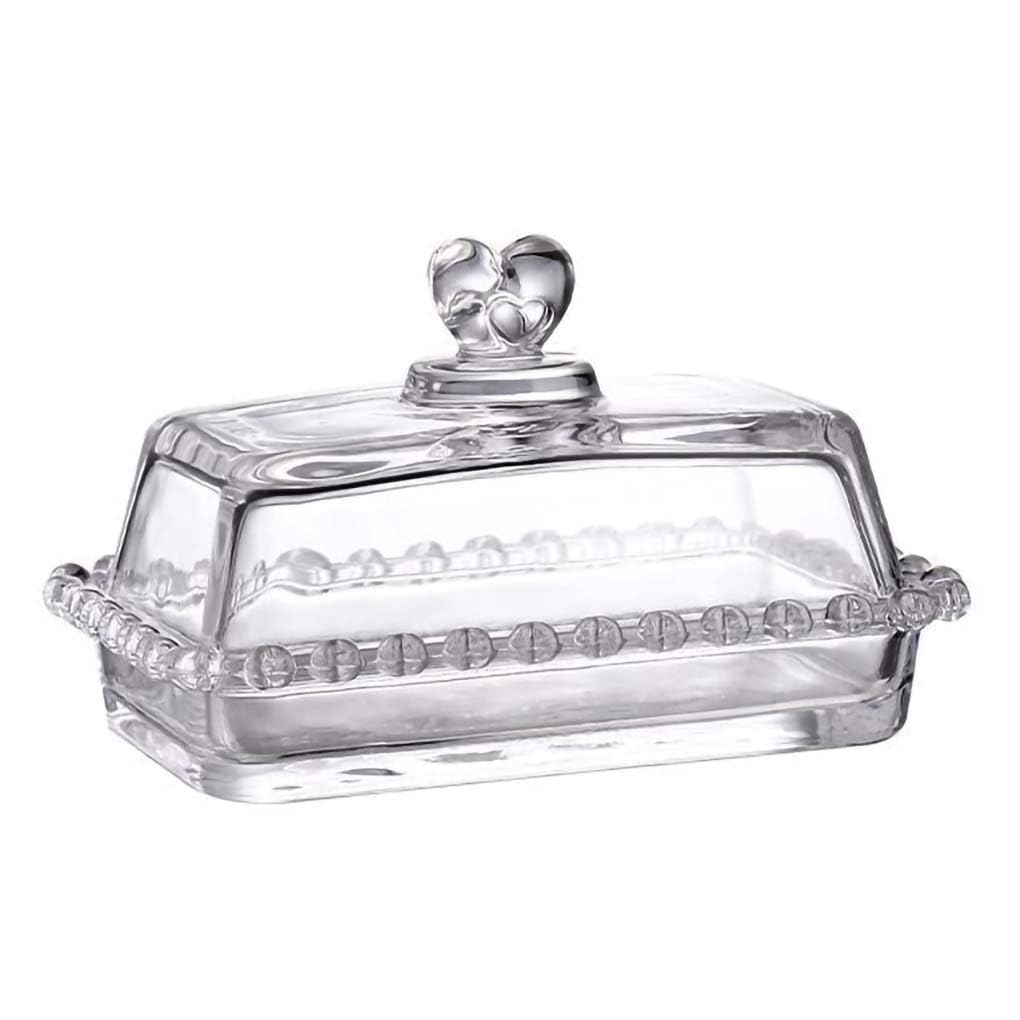WAIT FLY Heart Love Glass Butter Dish with Lid Butter Container Butter Tray Butter Keeper for Kitchen Countertop, Home Decor