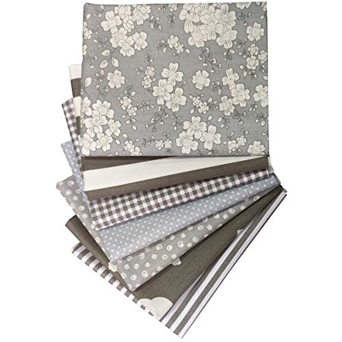 Misscrafts 7pcs Quilting Fabric 100% Cotton Craft Fabric Bundle Squares Grey Fat Quarters 18" x 22" for Patchwork DIY Sewing Scrapbooking