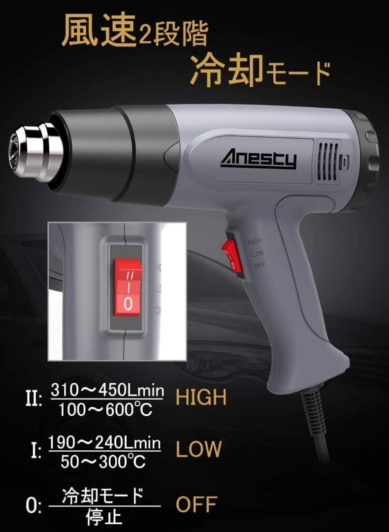 ヒートガン 温度調整 液晶50-600℃ Anesty ヒートガン 液晶に温度調整