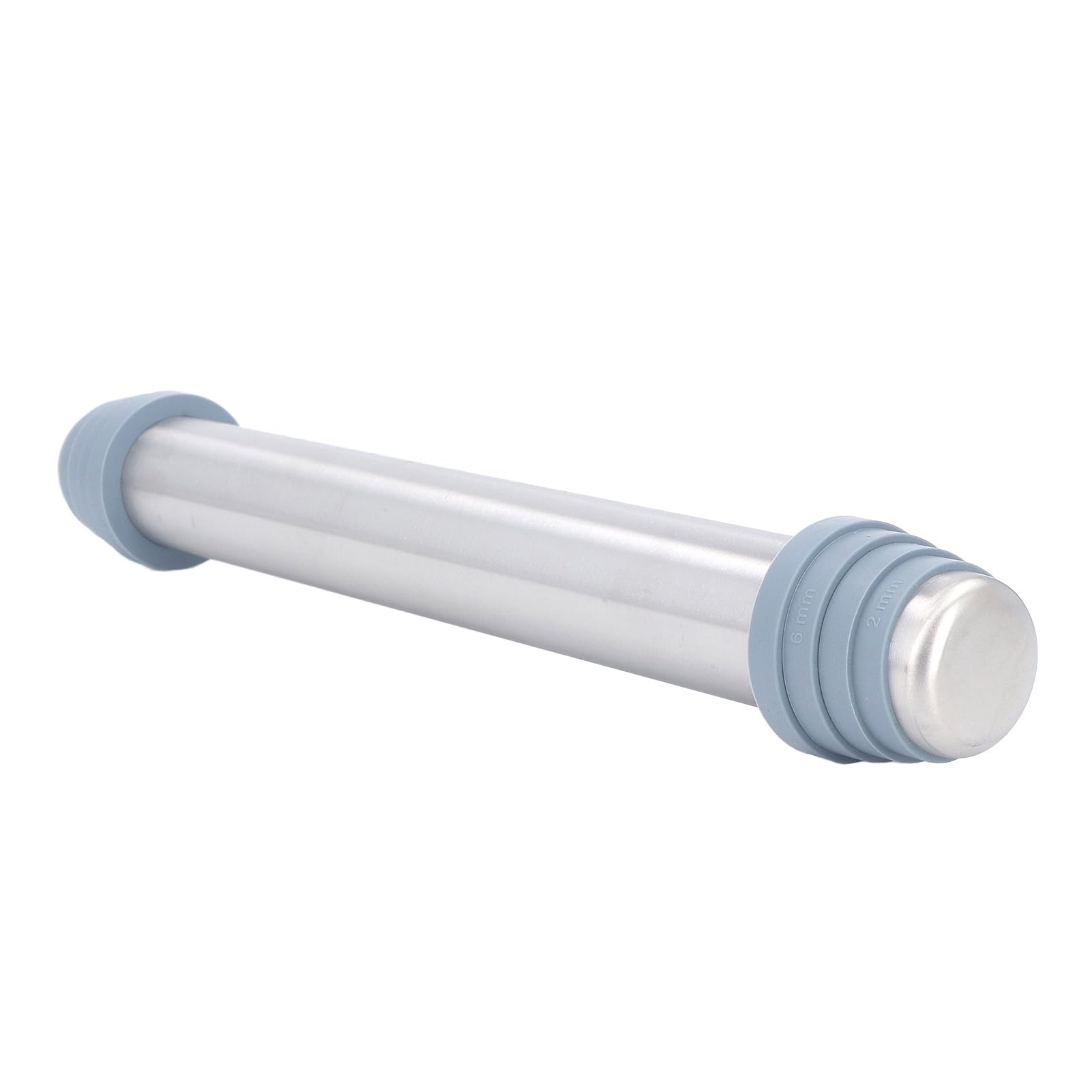 Rodillo de acero inoxidable de alta calidad con 4 anillos guía de silicona, rodillo de masa antideslizante antiadherente para hornear pasteles, galletas, pasteles y pizzas, 42 x 5,5 cm, esencial para