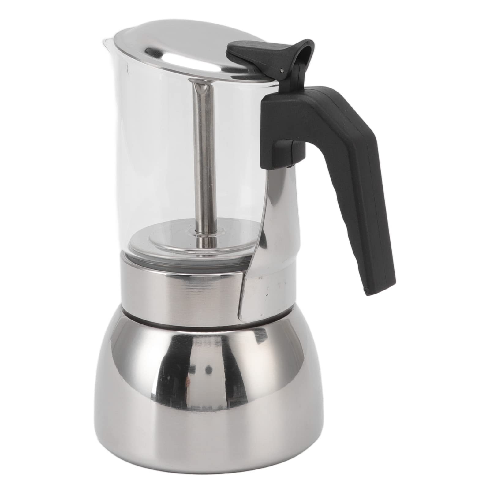 Moka de vidrio con base de acero inoxidable, italiana para estufa, cuerpo de vidrio de borosilicato resistente al calor, Moka clásica para uso en el hoga (300ML)