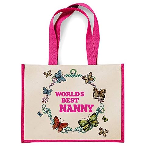 World's Best Nanny Funny Gift for Nana/Nanny - Mothers Day Birthday/Christmas Stocking Filler Present Gift Jute Bag Shopping Bag. (Pink) Cover