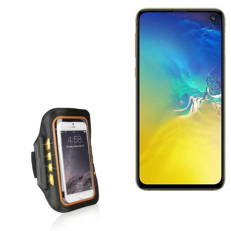 BoxWave Case for Samsung Galaxy S10e (Case JogBrite Sports Armband, High Visibility Safety Light LED Runners Armband for Samsung Galaxy S10e - Bold Orange