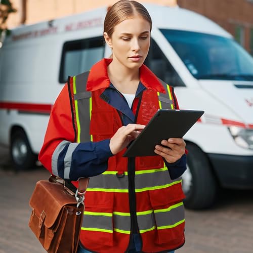 Image of A-SAFETY Mesh High Vis Vest, Reflective Construction Vest with Pockets