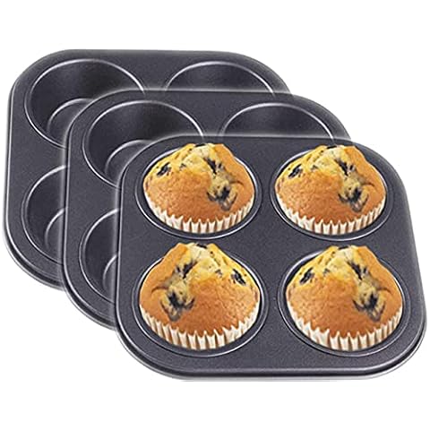 CZ-XING Cupcake Bakeware Pan and Muffin Cake Pan，4 Cup/Non Stick Carbon Steel Cupcake Baking Pan Quick Release Coating Oven Cake Tray Molds (Black 3Pcs) Cover