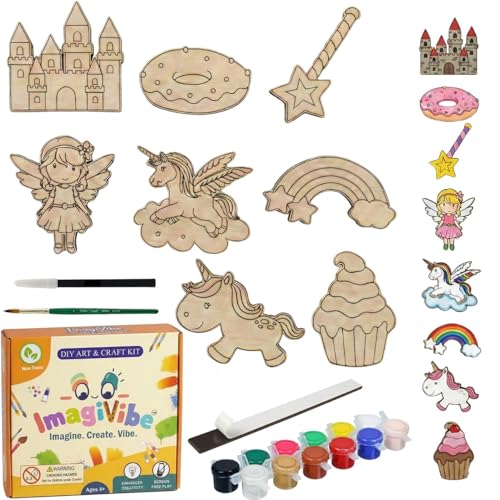 Image of ImagiVibe Paint Your Own Unicorn Fairy Tale Fridge Magnets Kit for Kids Girls | 8 MDF Cutouts DIY Painting Activity | Creative Screen-Free Art & Craft Kit | Made in India (Unicorn)