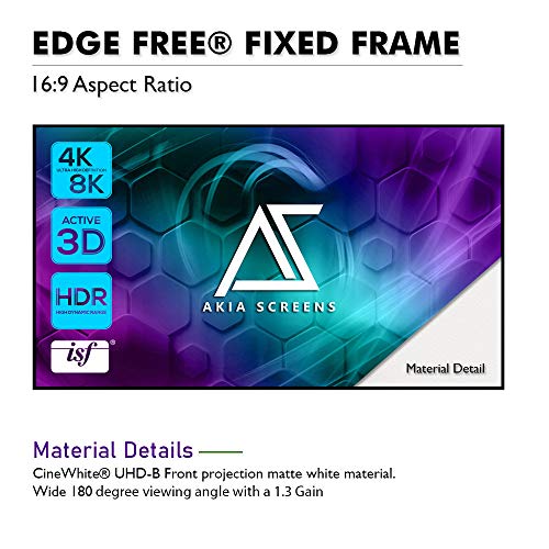 Image of Akia Screens 100 Inch Edge Free Fixed Frame Projector Screen 16:9 - CineWhite UHD-B 1.3 Gain - 8K 4K Ultra HD 3D Ready - Indoor Home Theater Wall Mount Screen AK-NB100H1