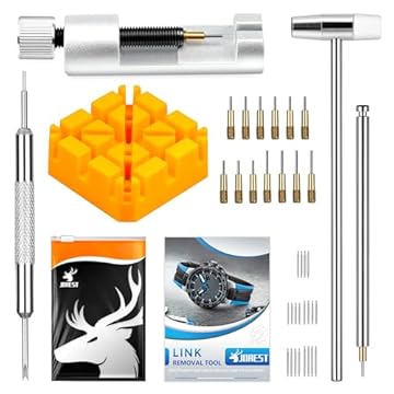 JOREST Utensili Togli Maglie Orologio, per Sostituire e Regolare il Cinturini per Orologi, kit Riparazione, con Manuale Utente, Estrattori, 20 Pezzi Barrette a molla, 13 Ago di ricambio