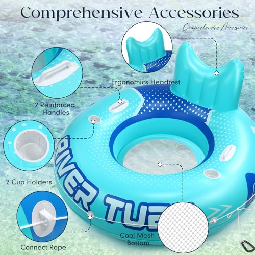Glimin 53" Adult Heavy Duty River Tube Float Holds 300lb, Blue, 10 Pcs - image 2