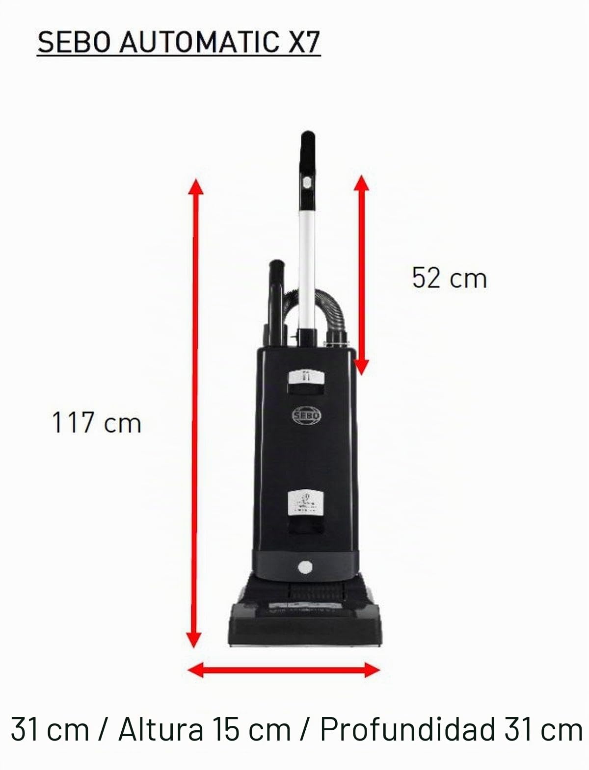 SEBO Automatic X7 - Aspirador de Cepillo (plástico, 117,00 x 31,00 x 31,00 cm), Color Gris
