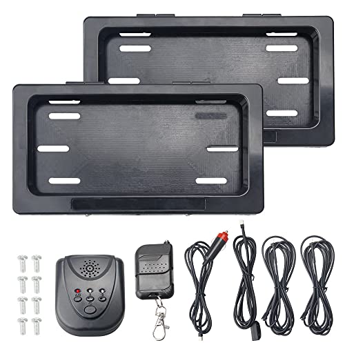 Electric License Plate kit, License Plate Frame with Remote Control, Roller Shutter Cover, License Plate Holder for US CA Standard Cars, Screws Included, Rust Proof, Black (Plastic 2pcs)
