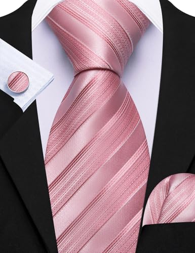 Image of Barry.Wang Tie Sets for Men Silk Stripe Necktie Woven Checkered Handkerchief Cufflinks Formal Business Wedding