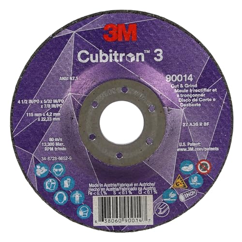 Image of 3M Cubitron 3 Cut and Grind Wheel, 90014, 36+, T27, 4-1 /2 in x 5 /32 in x 7 /8 in, Pack of 10, ANSI, Longer Life, Faster Cut, Back-Gouging, Fillet Weld Removal, Cutting, Grinding