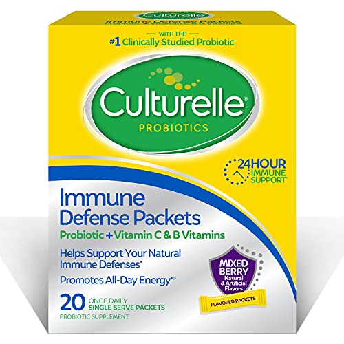 Culturelle Immune Defense Packets, Probiotic + Vitamin C and B Vitamins, 24-Hour Immune Support for Men and Women, 20 Single Serve Packets
