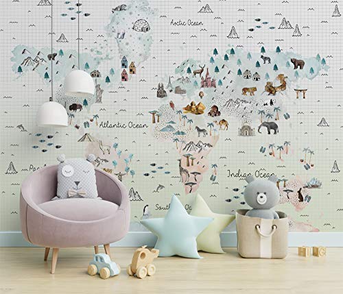 Animal world map World map mural Removable wallpaper Textured wallpaper