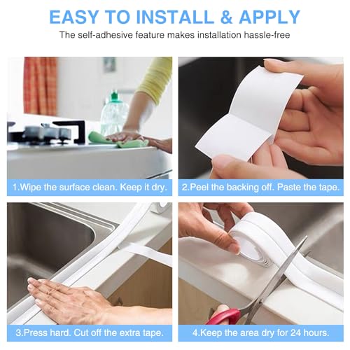 Image of Caulk Tape Bath & Kitchen Self Adhesive Caulking Tape Waterproof, Toilet Caulk Strip Bathtub Sealing Strip Shower Bathroom Tape Sealant, Traditional Caulking Replacement (White, 1.5 inch x10.5Ft)