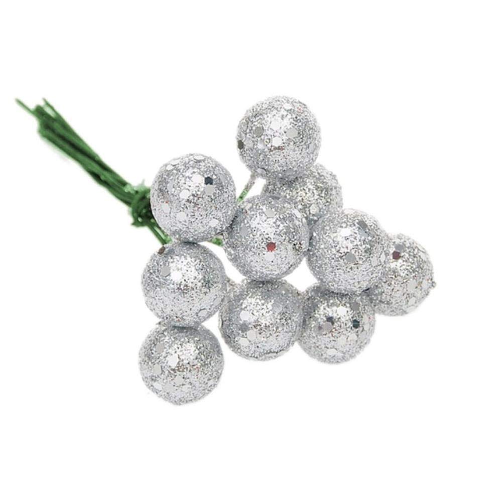 HEHELEBANG 10Pcs Christmas Tree Hanging Baubles Fruit Ball Event Party Ornament for home new year Red Sliver Gold christmas decorations,Silver,2cm